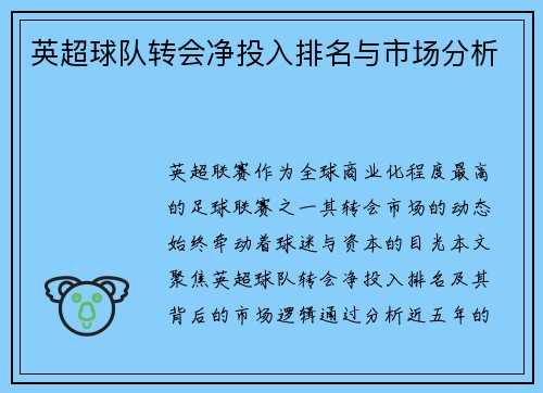 英超球队转会净投入排名与市场分析